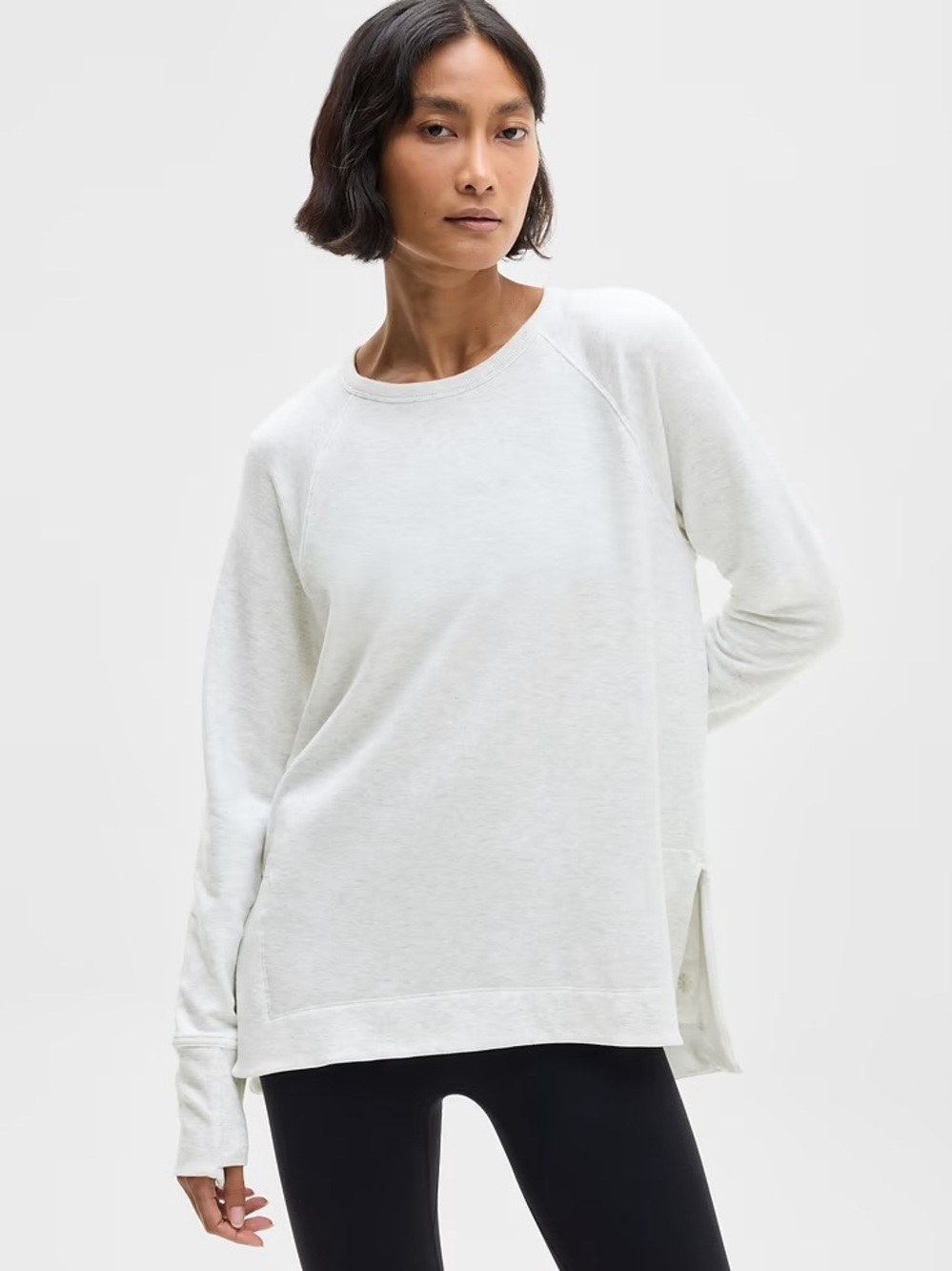 Athleta Coaster Luxe Recover Sweatshirt Cream High Low Hem Size Large Tall